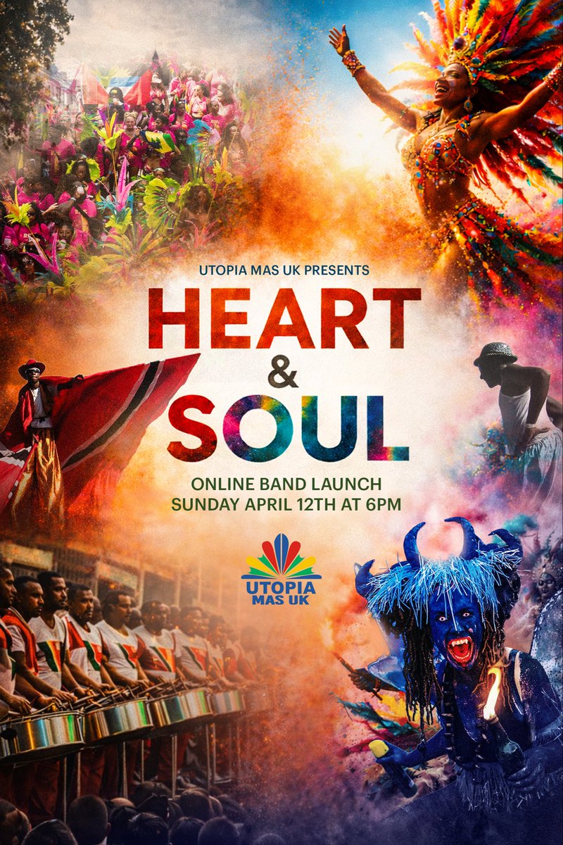 UtopiaMasUK's tweet photo. Don’t miss our ONLINE BAND LAUNCH
🗓 Sunday April 12th
⏰ 6PM
📍Instagram - @UtopiaMasUK

Set your reminders…it’s time!

#UtopiaMasUK #HeartAndSoul #BandLaunch #Carnival2026 #MasReveal https://t.co/AeGc4GBbMS