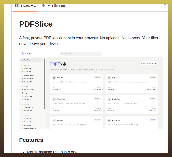 tom_doerr's tweet photo. Client side PDF toolkit in browser

https://t.co/59VkCmJDjb https://t.co/mBAJhEcMhW