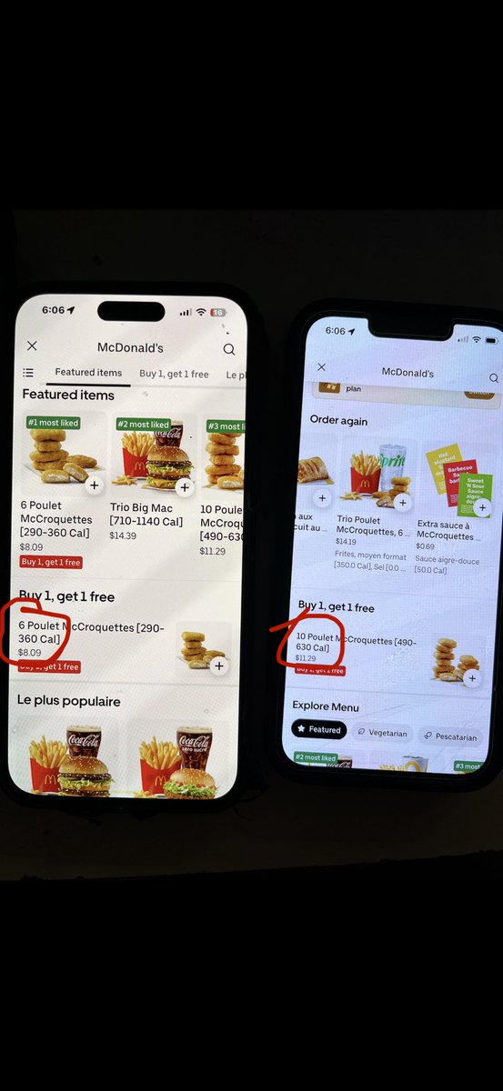 Hey <a href="/UberEats/">Uber Eats</a>, is it normal that two devices display different offers for the “buy one get one” offer from the same restaurant?