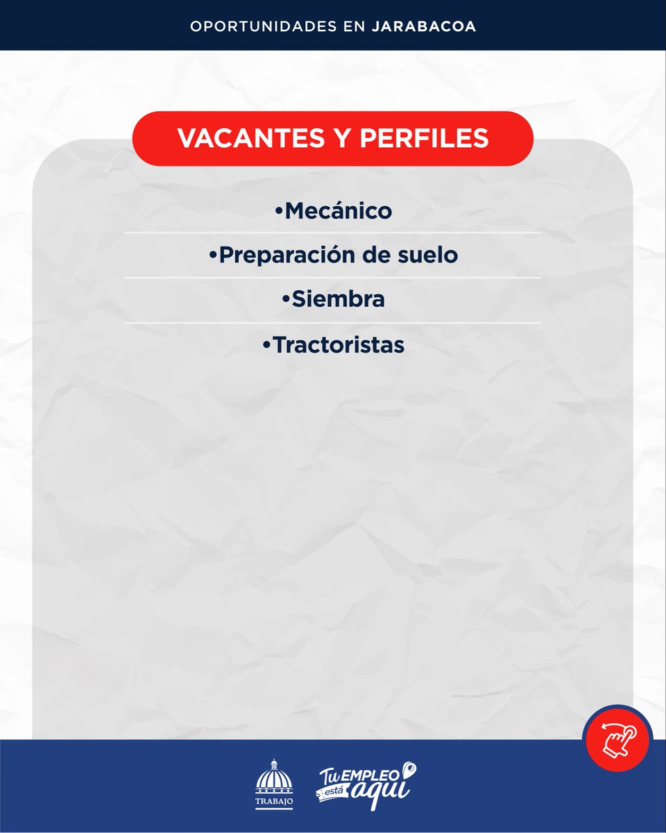 MTrabajoRD's tweet photo. ¡Atención, Jarabacoa!📍

Este miércoles 8 de abril llega nuestra jornada #TuEmpleoEstáAquí, con 83 vacantes disponibles, a la ciudad de la eterna primavera.🚀 https://t.co/9sCY1JdLuv