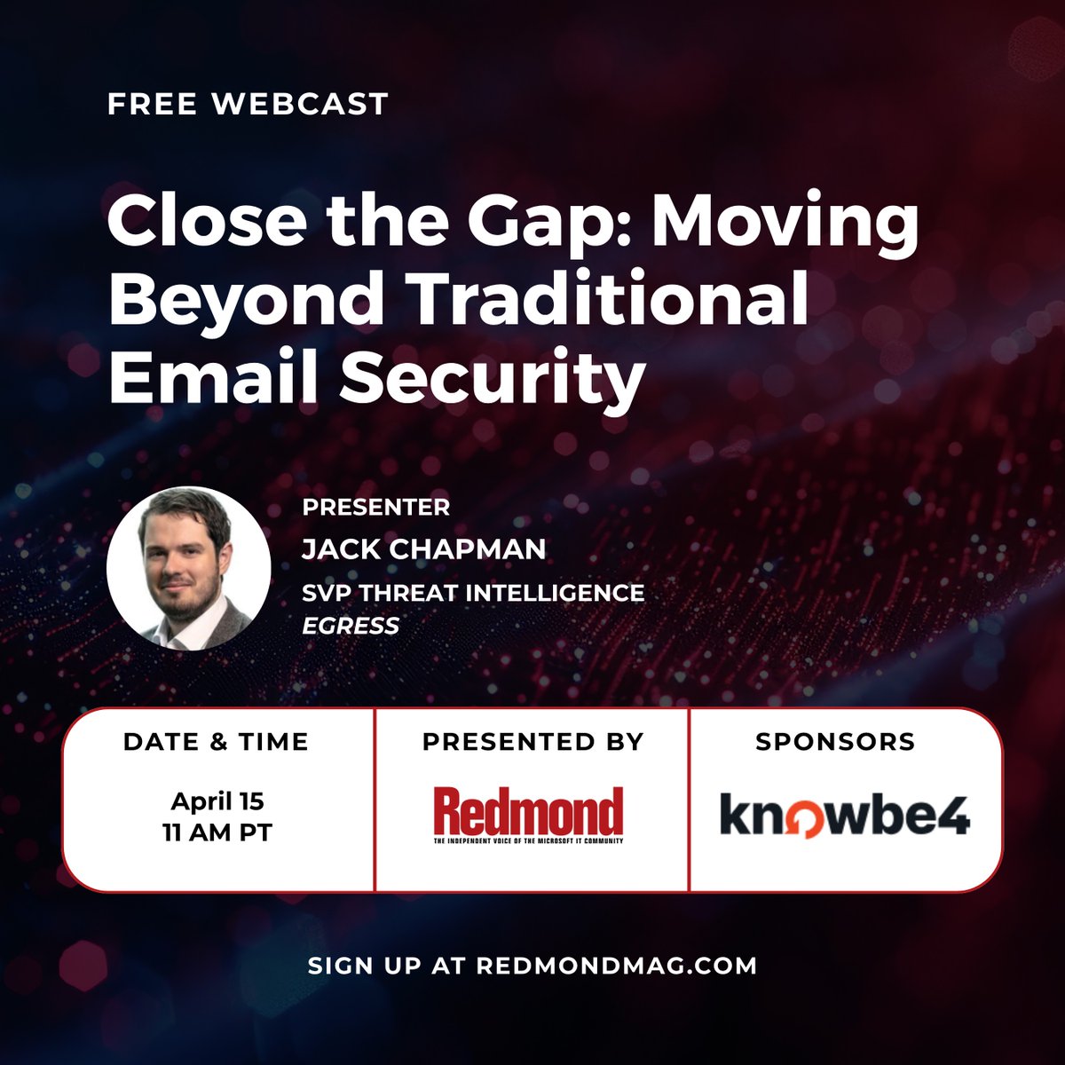 RedmondIT's tweet image. Traditional email defenses are missing too many threats.

Join us, sponsor @KnowBe4, and expert Jack Chapman on Apr. 15 for this FREE webcast on closing the email protection gap with Integrated Cloud Email Security.

Register now: redmondmag.com/webcasts/2026/…

#EmailSecurity