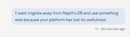 xingh's tweet photo. @ReplitSupport @Replit Yeah that is an unacceptable answer in 2026. Thanks but no thanks. If I have to take the effort to MIGRATE from #REPLIT to #REPLIT, I'd rather MIGATE it to something that doesn't have limitations on it's features. When you lose your ease of use, you are useless to normal vibers https://t.co/5LBBpTlW5X