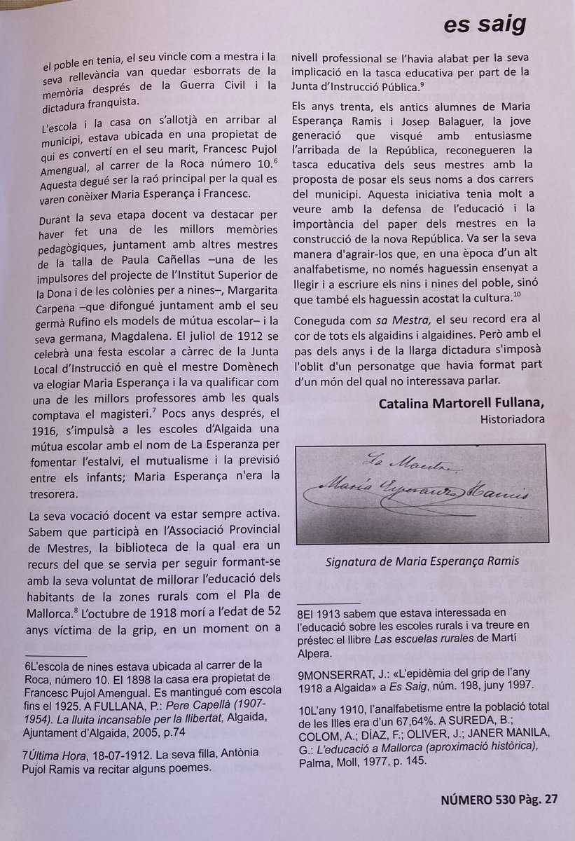 CatMartorell's tweet photo. Enguany fa 90 anys que el govern del Front Popular d’ #Algaida va dedicar un carrer a una de les primeres mestres de l’escola pública de nines, Maria Esperança Ramis. 🔍📓
👉📰Article publicat a Tot Pla i que ara podeu llegir en paper a es Saig.
https://t.co/QB7JNNaFjx https://t.co/DNMGC8SpgF
