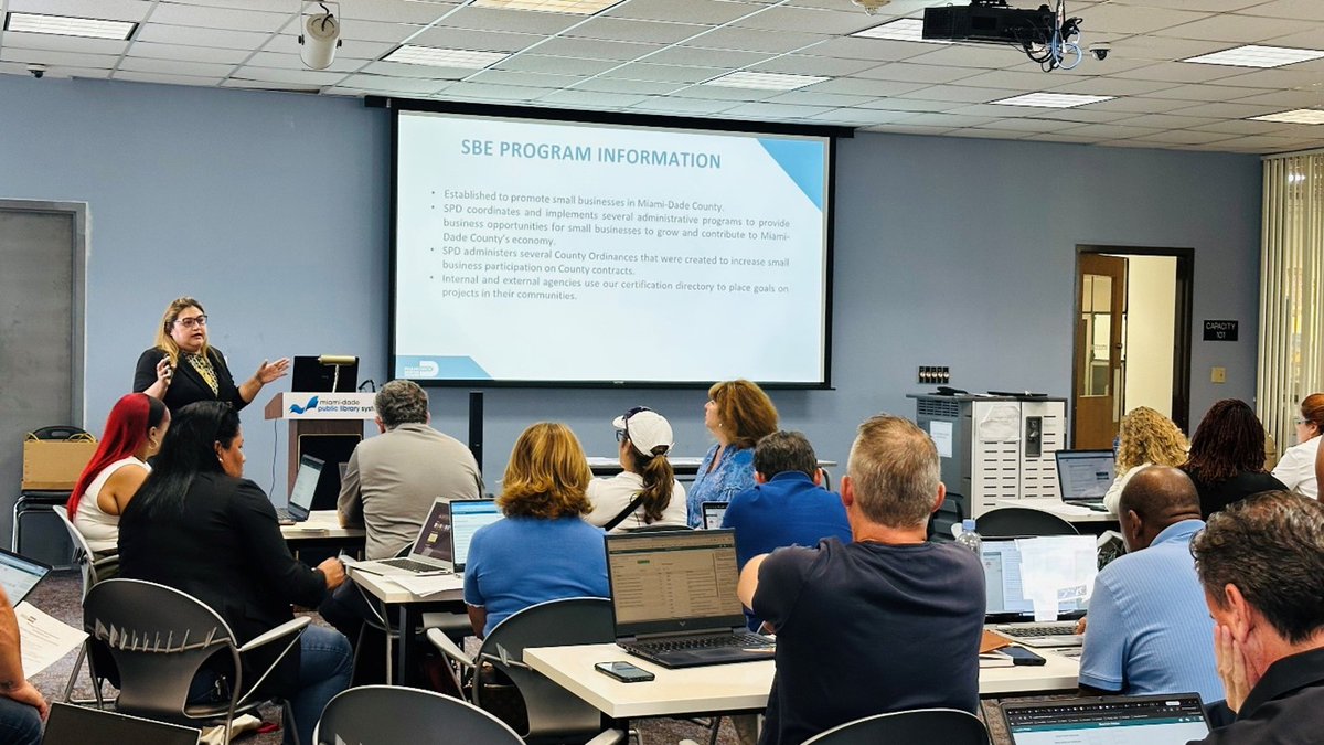 mdcspd's tweet photo. On 3/31/26, SPD hosted a Vendor Registration Bootcamp at Westchester Regional Library, assisting 45 local businesses with vendor registration, INFORMS navigation, and SBE certification. For future event: https://t.co/FplGTq5AlO #MiamiDade #OurCounty #procurement #SmallBusiness https://t.co/IbazxyeQXF
