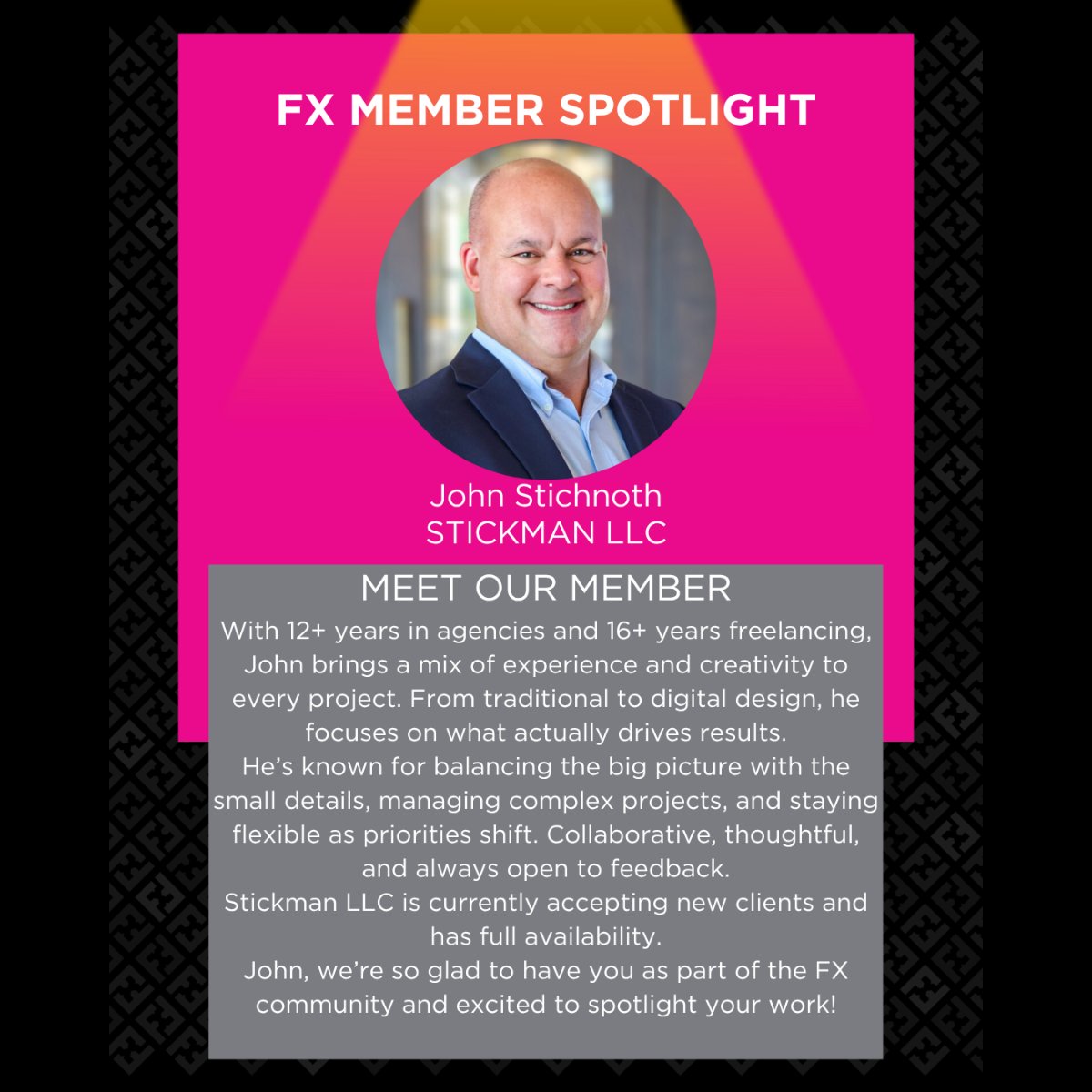 FXofKC's tweet photo. Meet John Stichnoth of Stickman LLC 👏
A designer who knows how to balance big ideas with the details that actually drive results.
Looking for design support? Now’s a great time to connect.

John.StickmanLLC@gmail.com
https://t.co/mIXmAkqJYv https://t.co/QZKJXuzi7U