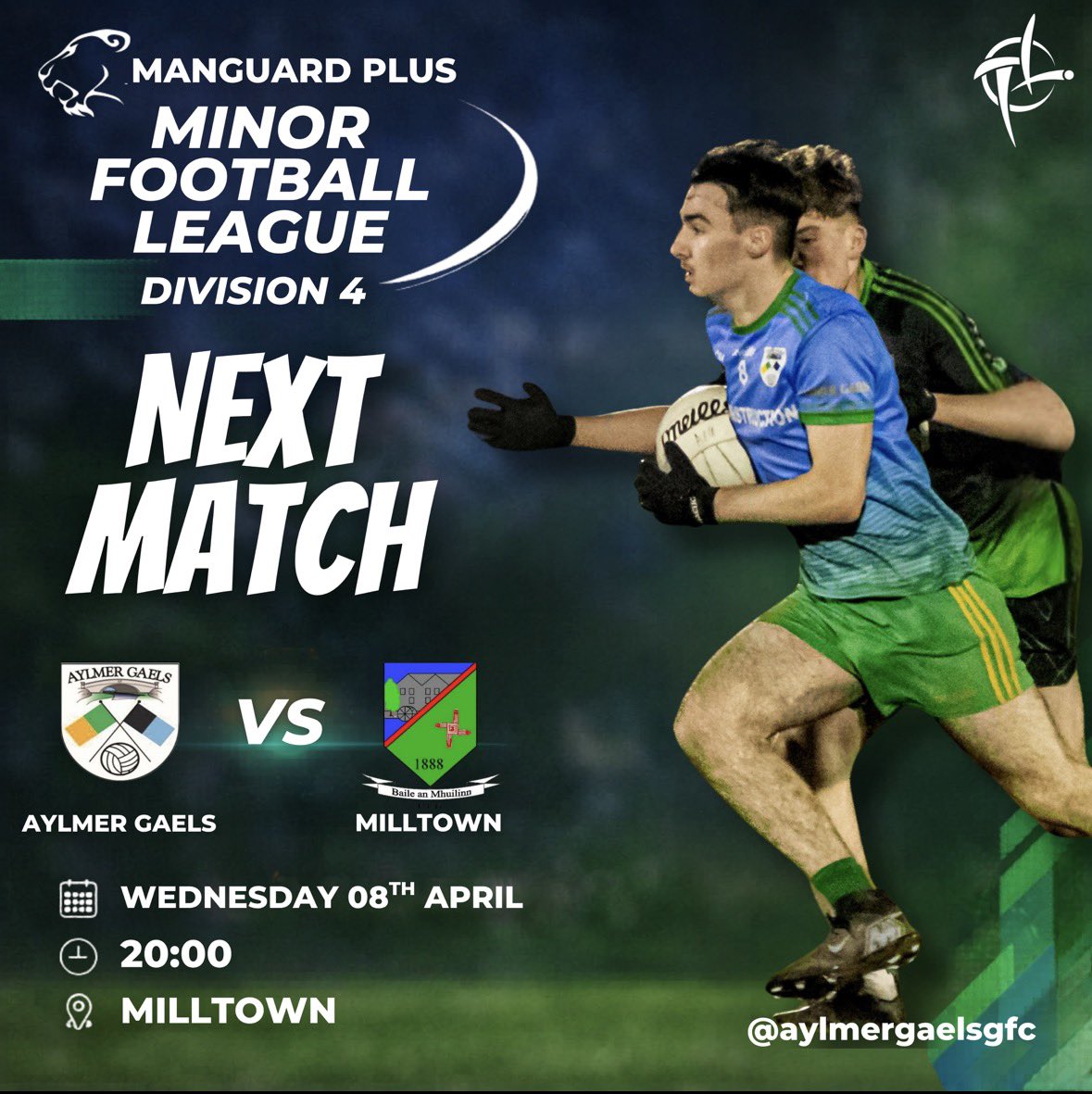 Our minors take on Milltown this Wednesday night at 8pm in the league quarter-final. Their group stage meeting was a tight affair, with Milltown edging it in the closing stages.

Best of luck to the team and mentors 🔵🟢 #aylmer