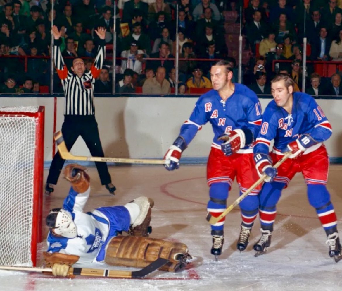 Berger_BYTES's tweet image. I was at this game. Oct. 17, 1970. #Leafs goalie Jacques Plante seemed at the mercy of #Rangers forward Dave Balon and Bill Fairbairn. #Toronto’s second home game of the 1970-71 season. I remember it was in the midst of the FLQ crisis in #Quebec. That province’s labor minister,