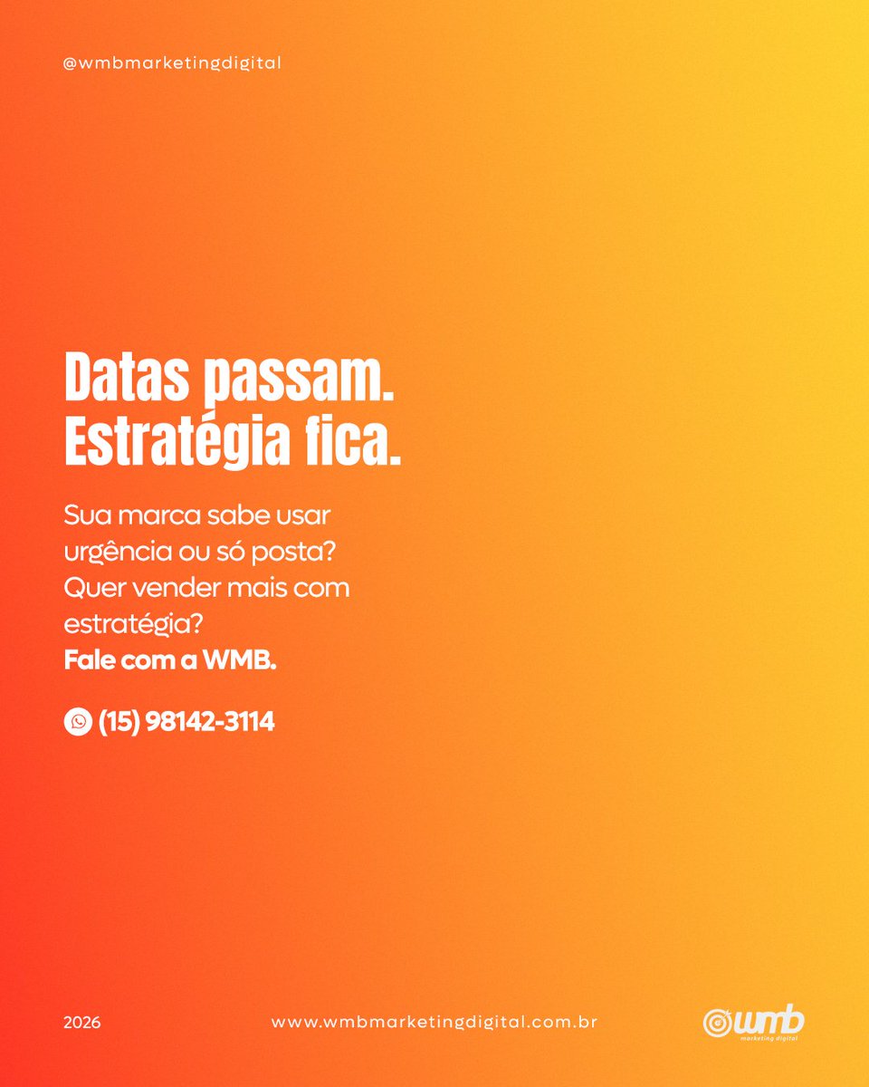 A Páscoa ensina muito sobre marketing!.

Entre em contato com a WMB Marketing Digital e tenha um planejamento estratégico que gera resultados de verdade o ano todo 🚀

#marketingdigital #estrategiademarketing #agenciasorocaba