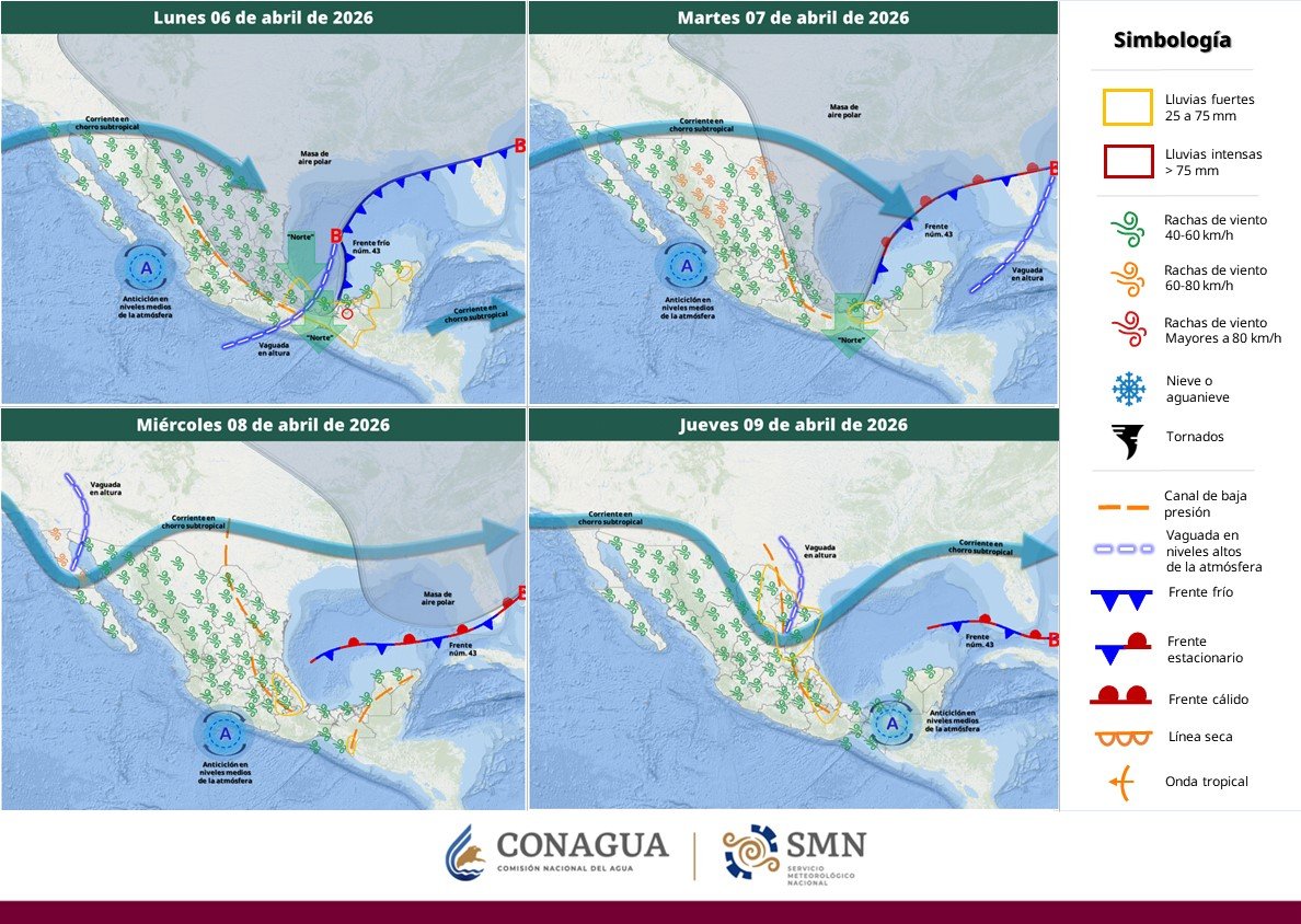 conagua_clima's tweet photo. Se pronostican #Lluvias y #Chubascos en el norte y noreste de #México, siendo de fuertes a muy fuertes en el oriente y sureste del territorio nacional, incluida la #PenínsulaDeYucatán, e intensas en zonas de #Veracruz, #Oaxaca, #Chiapas y #Tabasco.

Más información, aquí.⬇️ https://t.co/rJjUFqI3Ix