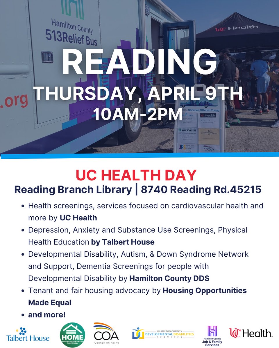 513Relief's tweet photo. We have FOUR 513Relief Bus stops this week!
📍Tuesday–Clifton
📍Wednesday–Mt. Healthy
📍Thursday–Reading
📍Saturday–Youth Employment Kickoff in the West End https://t.co/roIAFilKvp