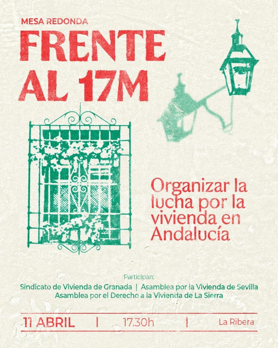 💪Andalucía necesita un sindicalismo de vivienda fuerte

💥Este sábado la Asamblea por la Vivienda de Sevilla, la Asamblea por el Derecho a la Vivienda de La Sierra y el Sindicato de Vivienda de Granada nos juntamos para trabajar hacia una alternativa para la clase trabajadora