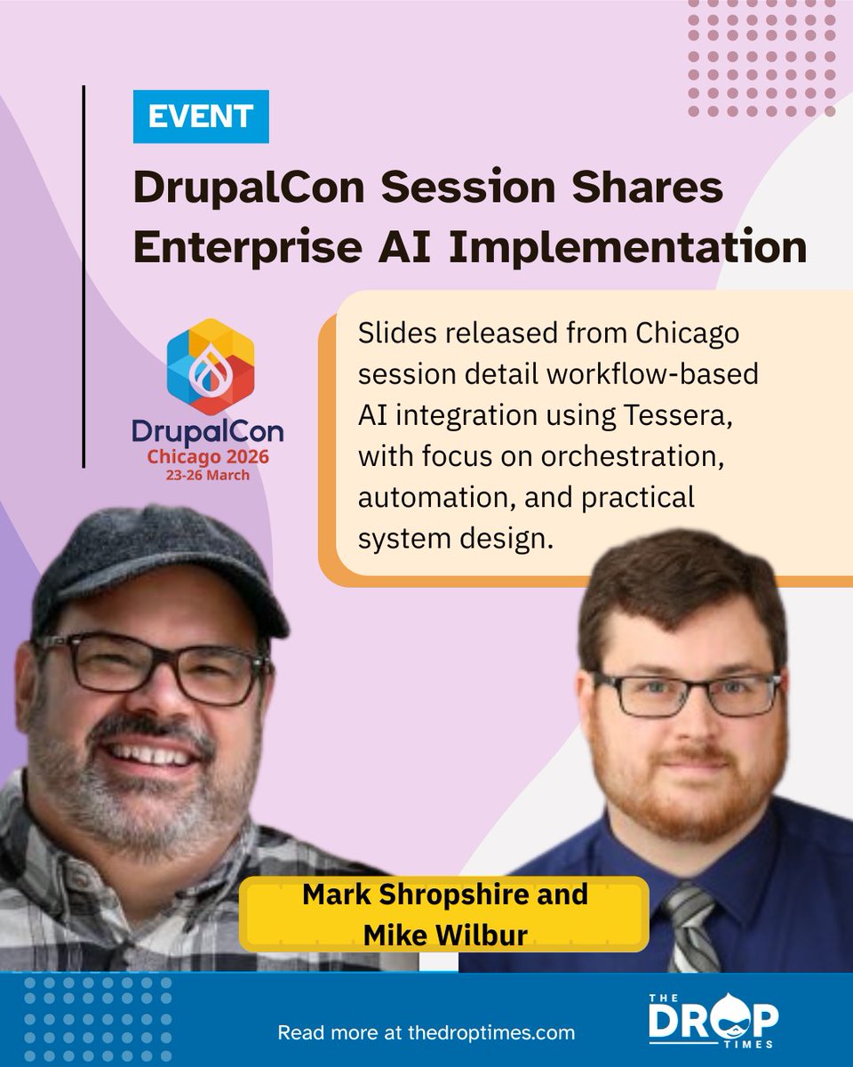 thedroptimes's tweet image. DrupalCon session on enterprise AI:

AI works best as part of workflows—not standalone features.
Tools like Tessera + n8n integrate with Drupal to generate Jira tasks.

bit.ly/4chSESS 

#Drupal #AI #Enterprise #Workflows