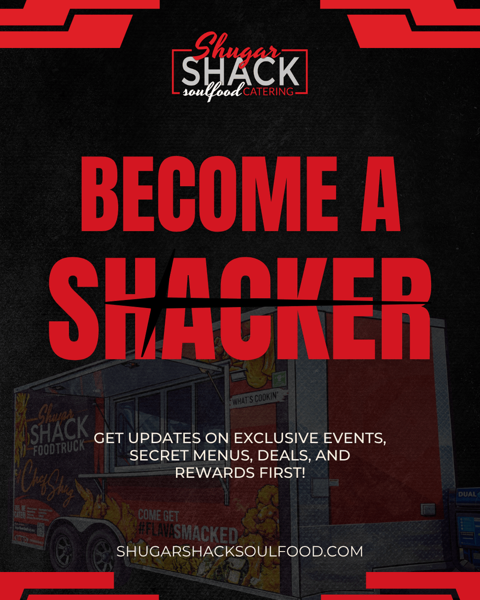 Shugarshacksoul's tweet photo. Keep up with Flavorsmacked event, become a shacker today.📱✨

Sign up for exclusive deals, secret menus &amp; more!

#ShugarShackSoulFood #ShackerVIP #StayConnected https://t.co/8MRS3M1wa3 https://t.co/wGHf1XyCxr