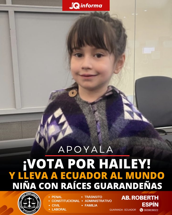 jqteleamazonas's tweet photo. 🇪🇨 ¡Apoyemos a Hailey! niña ecuatoriana-canadiense con raíces guarandeñas, participa en el concurso Jr. Ranger  y actualmente está en 3er lugar.🗳️ Tu voto puede llevarla a la siguiente etapa. 👉 https://t.co/afdCoejSzR https://t.co/Eu6U18sXpd