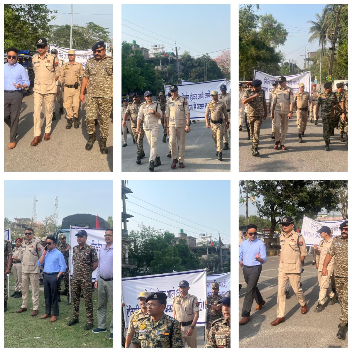 Dhubri_Police's tweet photo. Dhubri Police along with CAPF/SAP personnel conducted a Flag March across Dhubri district today in presence of DC Dhubri &amp; SSP Dhubri. Step out, vote fearlessly  we are here for your safety, security &amp; confidence
@CMOfficeAssam @ECISVEEP @assampolice @HardiSpeaks @dcofficedhubri https://t.co/1i6fCDvF24