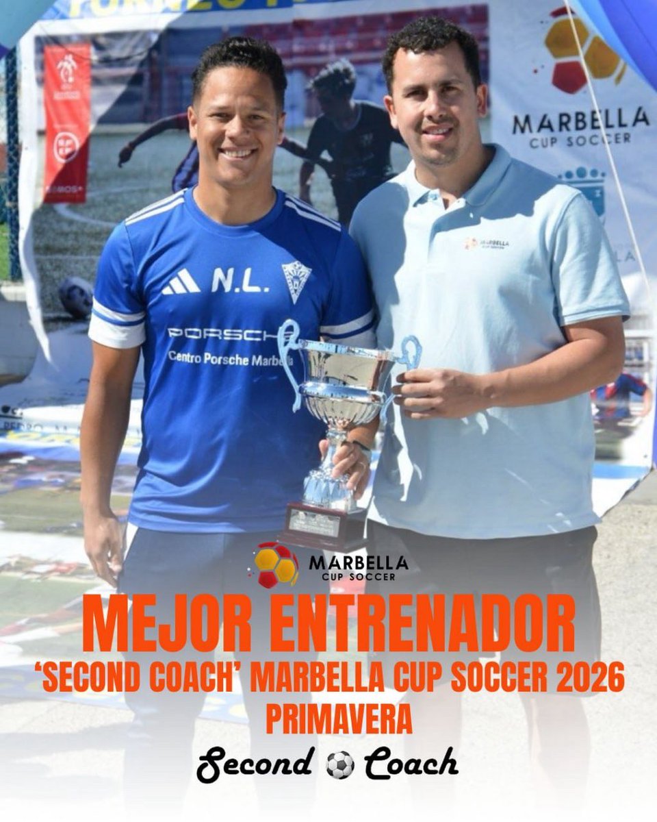 🏆 MEJOR ENTRENADOR <a href="/secondcoach/">SecondCoach</a> | #MarbellaCupSoccer 2026 - Edición Primavera
👏 Enhorabuena a Nathan Luan, entrenador del <a href="/marbella_fc/">Marbella FC</a> , por alzarse con el premio Second Coach al mejor entrenador del torneo.
Un premio más que merecido. ¡Enhorabuena, míster!