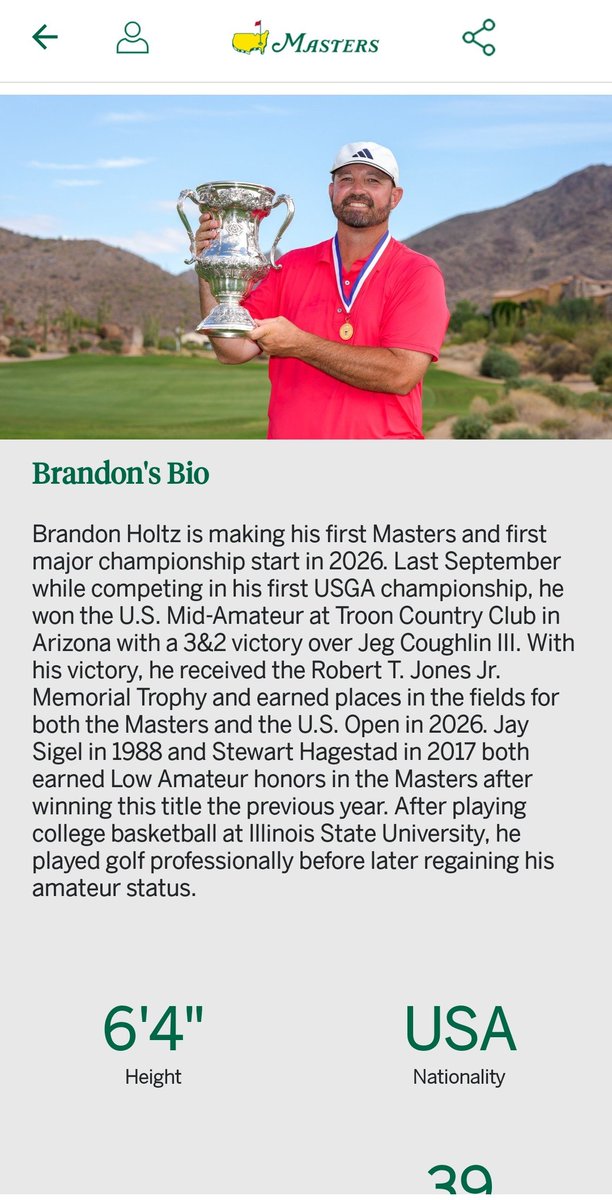 TylerShoemaker's tweet photo. I want to give a huge shoutout to @StateFarm for getting on board with local golfer Brandon Holtz for this year's @TheMasters. Bravo!!! #SupportingLocal #StateFarm #masters2026 https://t.co/ZZVwKWG5x1