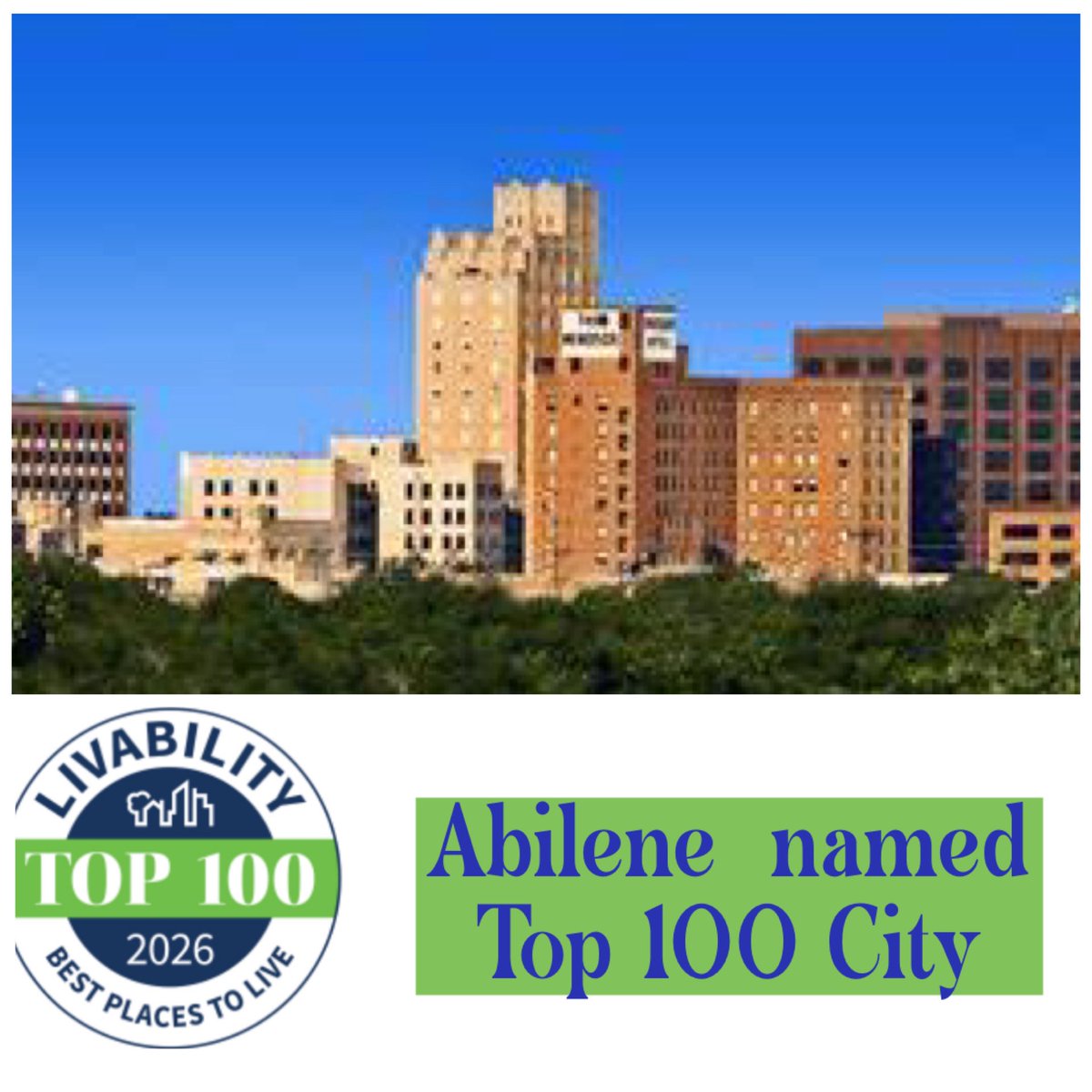 RepStanLambert's tweet photo. Abilene earns the recognition it deserves. Being named one of the “Top 100 Places to Live” is a testament to the people, businesses, &amp; strong sense of community that make our city special.

I’m proud to call this community home and even prouder to represent it.  Congratulations! https://t.co/WmaIMTwNGp