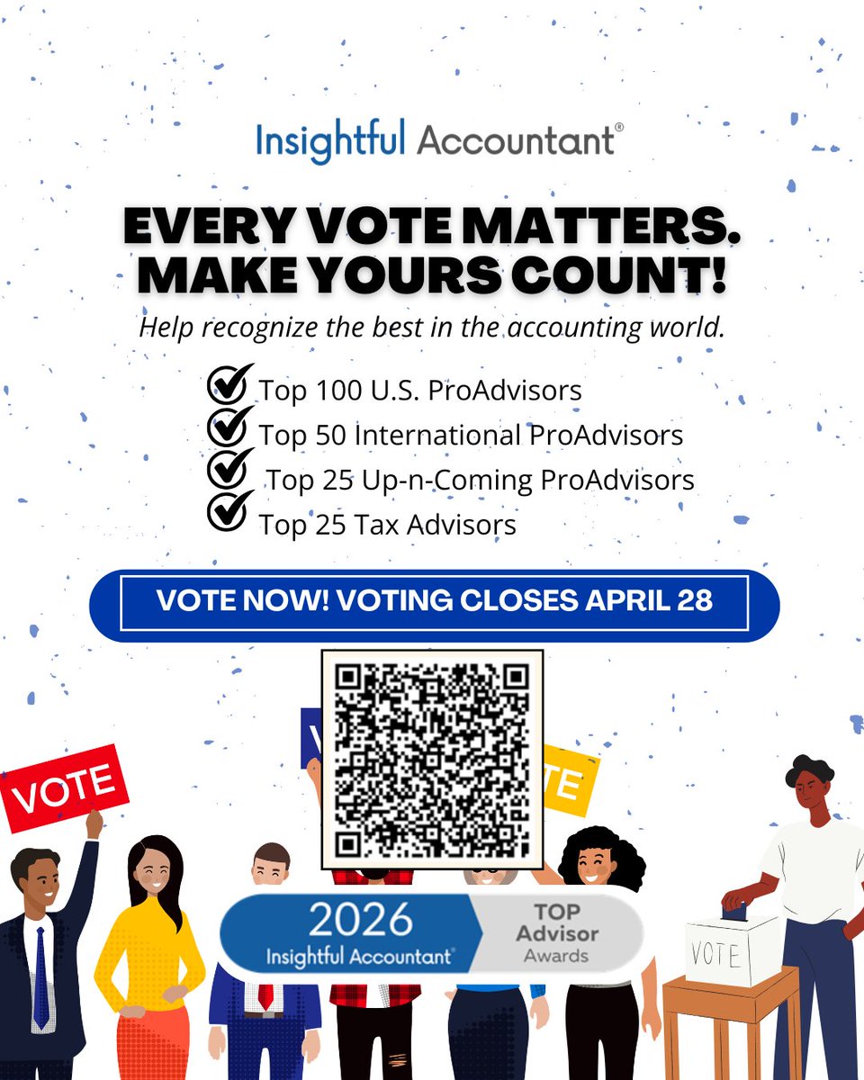 InsightfulActnt's tweet image. 2026 Top Advisor Awards Voting is Open!

👉 Vote now: hubs.li/Q049JTZ30

💬 Like, share, and comment — who are you rooting for or did you qualify as a candidate?

#TopAdvisorAwards #AccountingCommunity #ProAdvisors