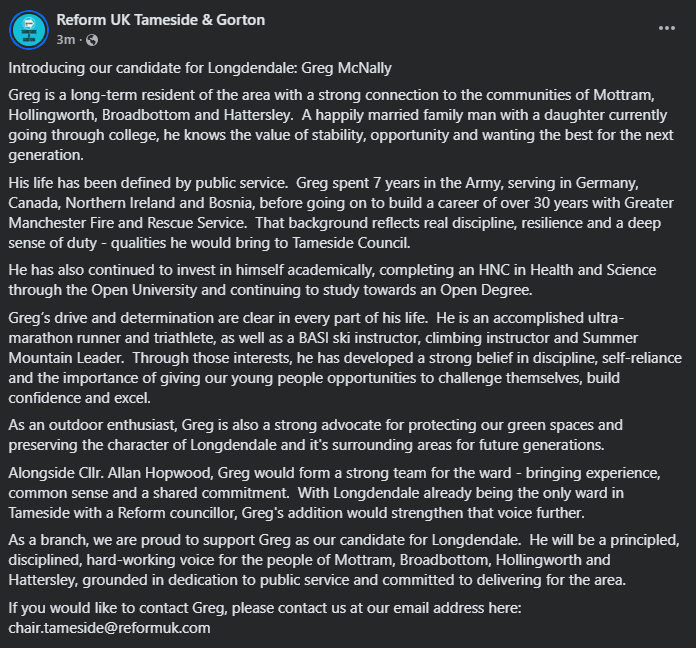 Tameside and Gorton Branch Reform UK tweet media