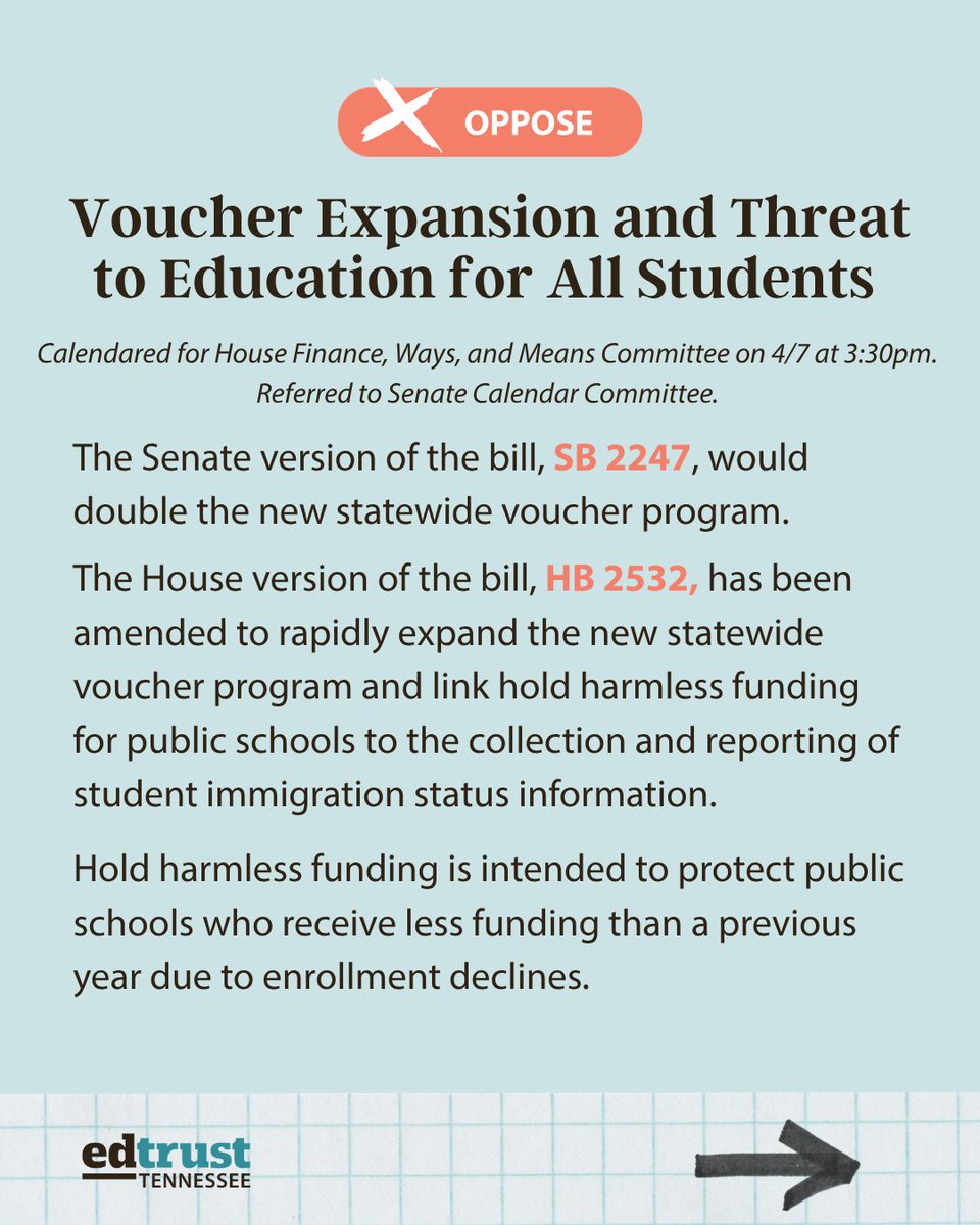 EdTrustTN's tweet photo. To support Tennessee students and ensure they have what they need to thrive, we must track the policies that shape their future. 

Here's a look at the bills EdTrust-Tennessee is keeping an eye on this week. 

https://t.co/BLBcnjeMUA https://t.co/8rVN3yWOJT