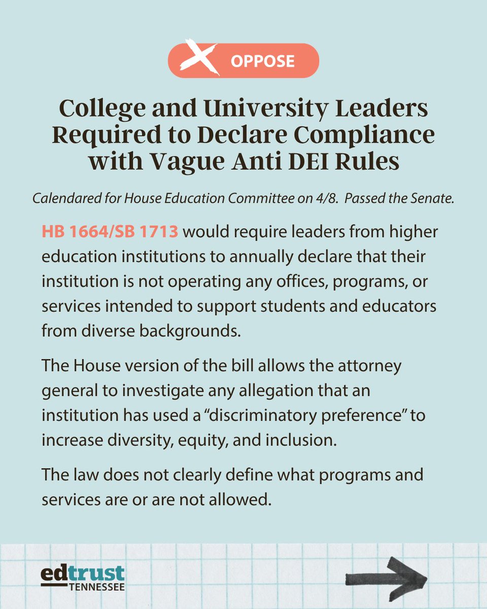 EdTrustTN's tweet photo. To support Tennessee students and ensure they have what they need to thrive, we must track the policies that shape their future. 

Here's a look at the bills EdTrust-Tennessee is keeping an eye on this week. 

https://t.co/BLBcnjeMUA https://t.co/8rVN3yWOJT