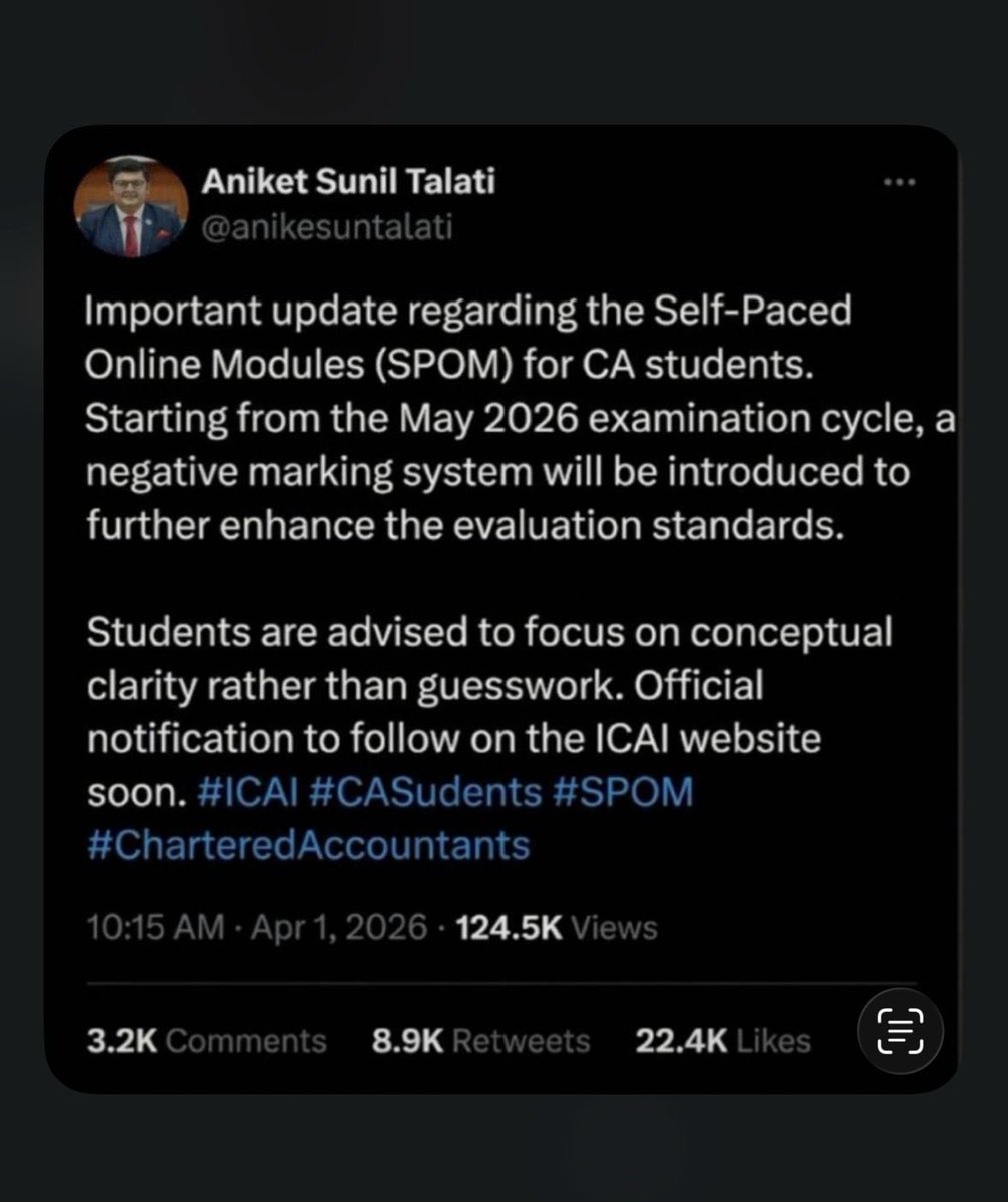 CANITINCHAWLA's tweet image. Dear Students Kindly Note that It is not an Official Handle Account of @AniketTalati Sir . This is totally Fake Account and Dont misleading by this twitter post .

Stay away from this kind of rumours.

#castudents
#icai
#caexam
#spom
#cainter 
#cafinal