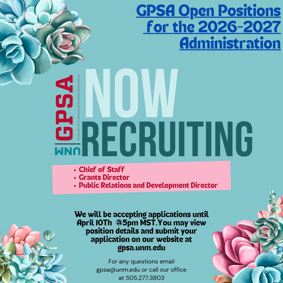 UNM_GPSA's tweet photo. Apply for the positions and be a part of the GPSA administration. https://t.co/o2xQgjq0Ux