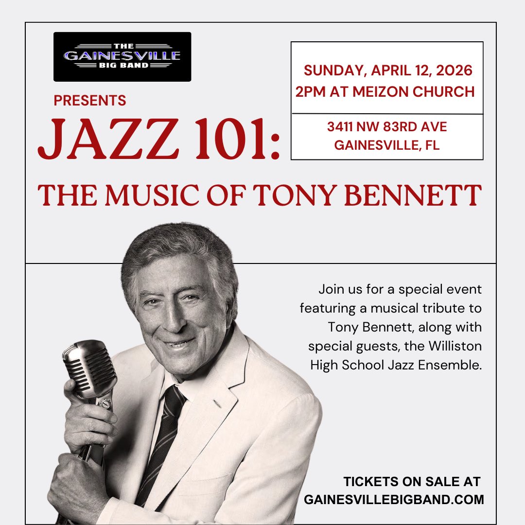 989jamz's tweet photo. An afternoon of jazz excellence is coming to Gainesville! 🎶

Experience the smooth sounds, rich melodies, and classic hits you know and love, featuring special guests from the Williston High School Jazz Ensemble.

📅 Sunday, April 12, 2026
🕑 2:00 PM
📍 Meizon Church https://t.co/Clu2KRtaLF