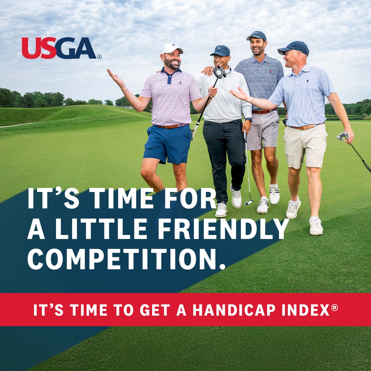 USGA's tweet photo. Getting a Handicap Index® is easier than you think. Sign up, post your scores, and start playing with anyone, anywhere. Get a Handicap Index today.