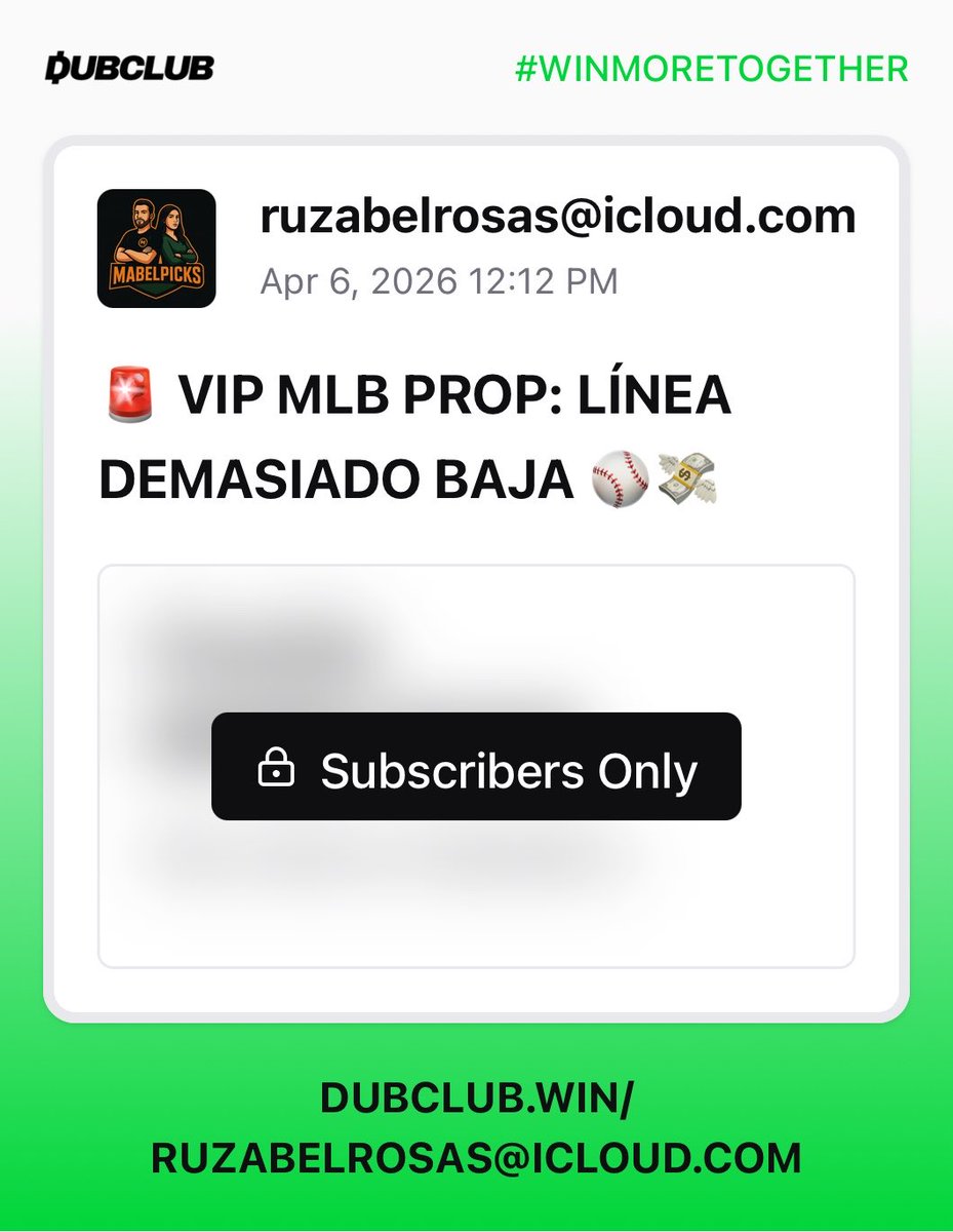 MabelPicks's tweet photo. Check out my latest play on DubClub: 🚨 VIP MLB PROP: LÍNEA DEMASIADO BAJA ⚾️💸

https://t.co/FXbIxyyqC4 https://t.co/fFiCZd2QAN