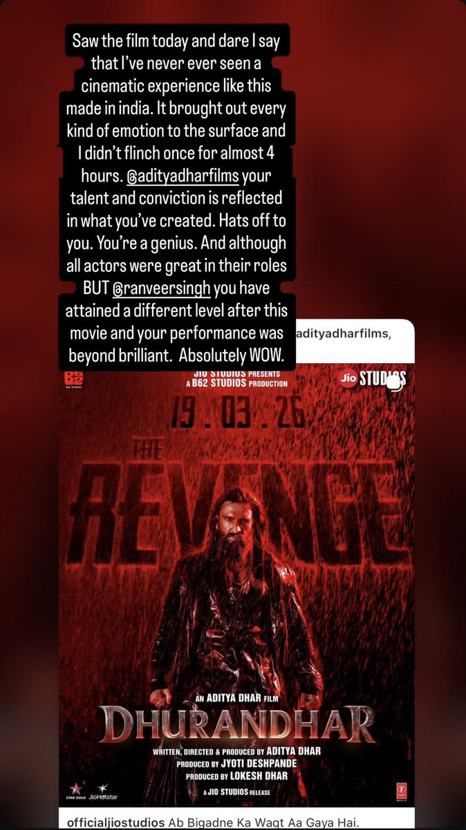 iPoojaPatel's tweet photo. Virat Kohli praising Ranveer Singh for #Dhurandhar‌TheRevenge 🙌🏼🙏🏼🥺❤️❤️❤️❤️❤️❤️ https://t.co/mndQZcyV2R