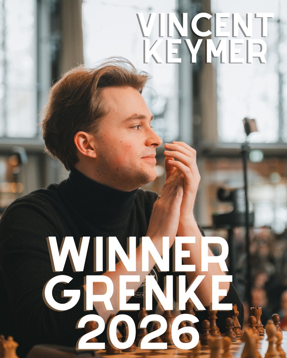 GRENKEChess's tweet image. Officially confirmed: Vincent Keymer is the winner of the grenke Chess Festival 2026! ♟️🏆
Congratulations – what an incredible achievement! 🔥
@VincentKeymer04 @ChessbaseIndia @chess_freestyle 
#grenkechess #chess #keymer