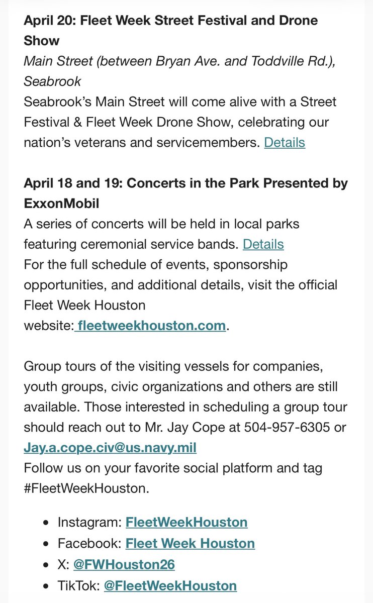 theshellbelle's tweet image. Fleet week schedule is out! 🫡

fleetweekhouston.com
#Houston #Navy