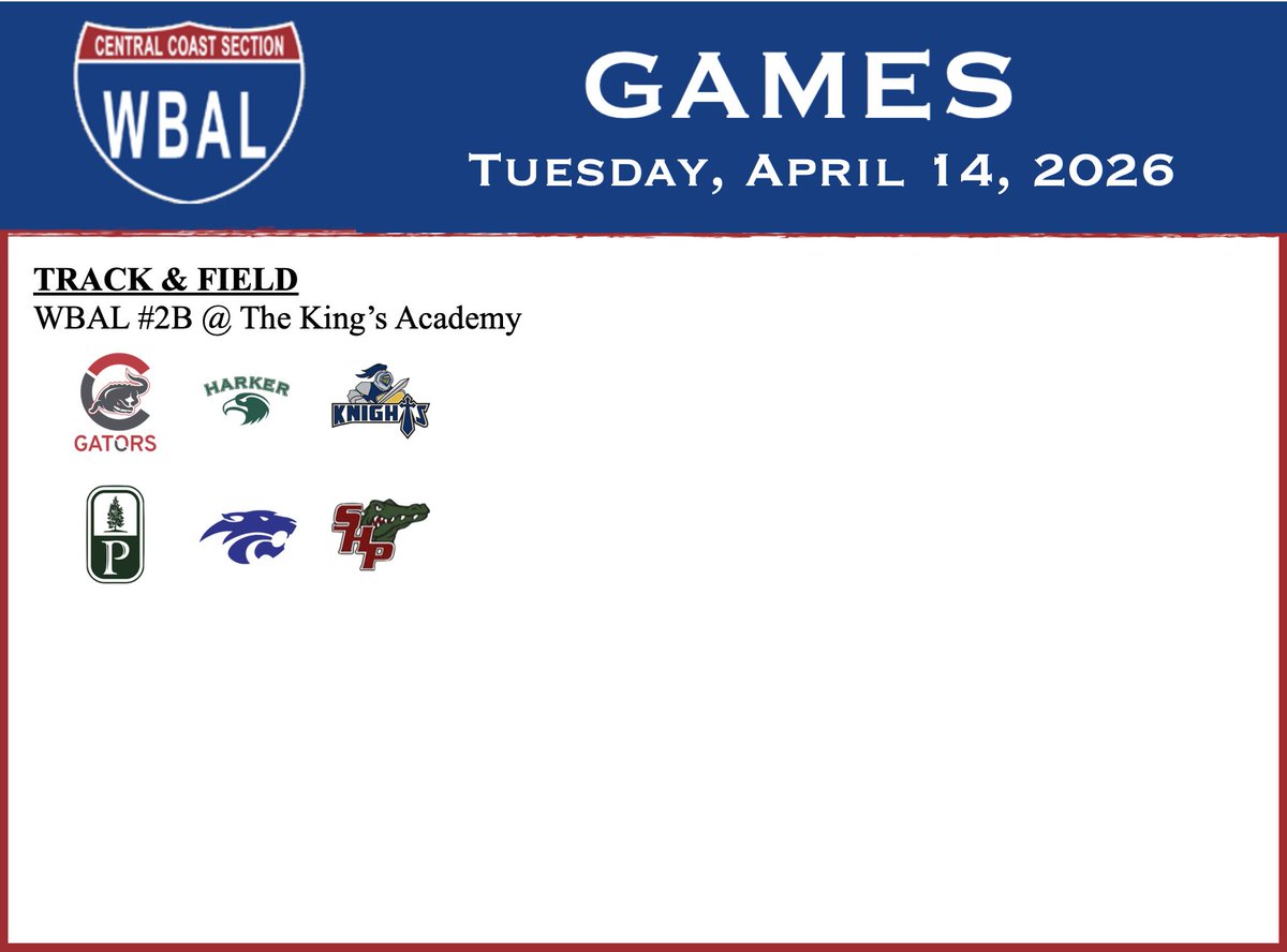 wbal_ccs's tweet image. WBAL Games 4/14:
Track &amp;amp; Field 🎽

@CastiAthletics @HarkerAthletics @TKA_Athletics #Pinewood @AthleticsPriory @SHPAthletics