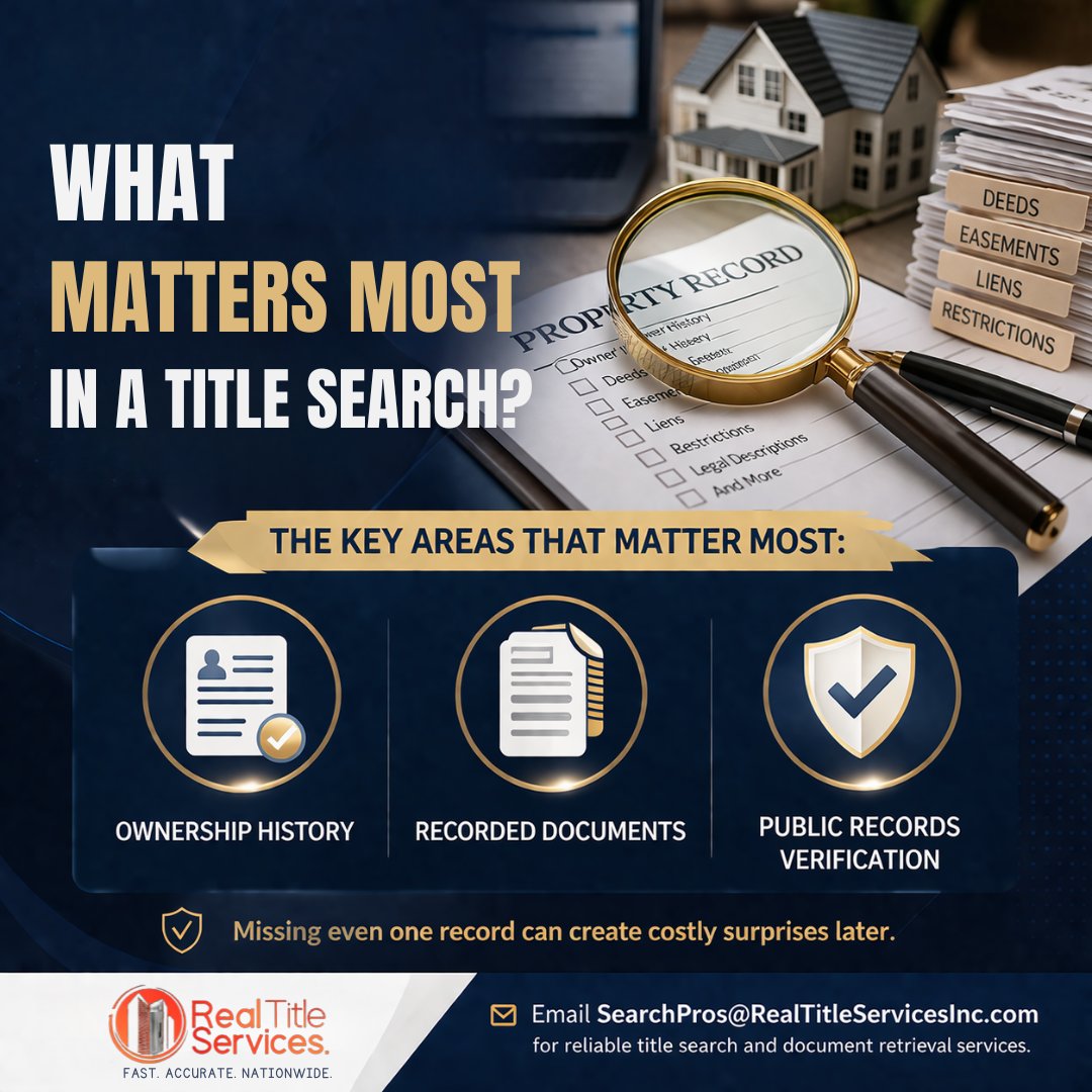 RealTitleServ's tweet photo. A #titlesearch reveals more than ownership.
#OwnershipHistory, #recordeddocuments, and verified #publicrecords can impact every #propertytransaction.
Real Title Services helps professionals confirm the full record before decisions are made.
📩SearchPros@RealTitleServicesInc.com https://t.co/z6Skl80A48