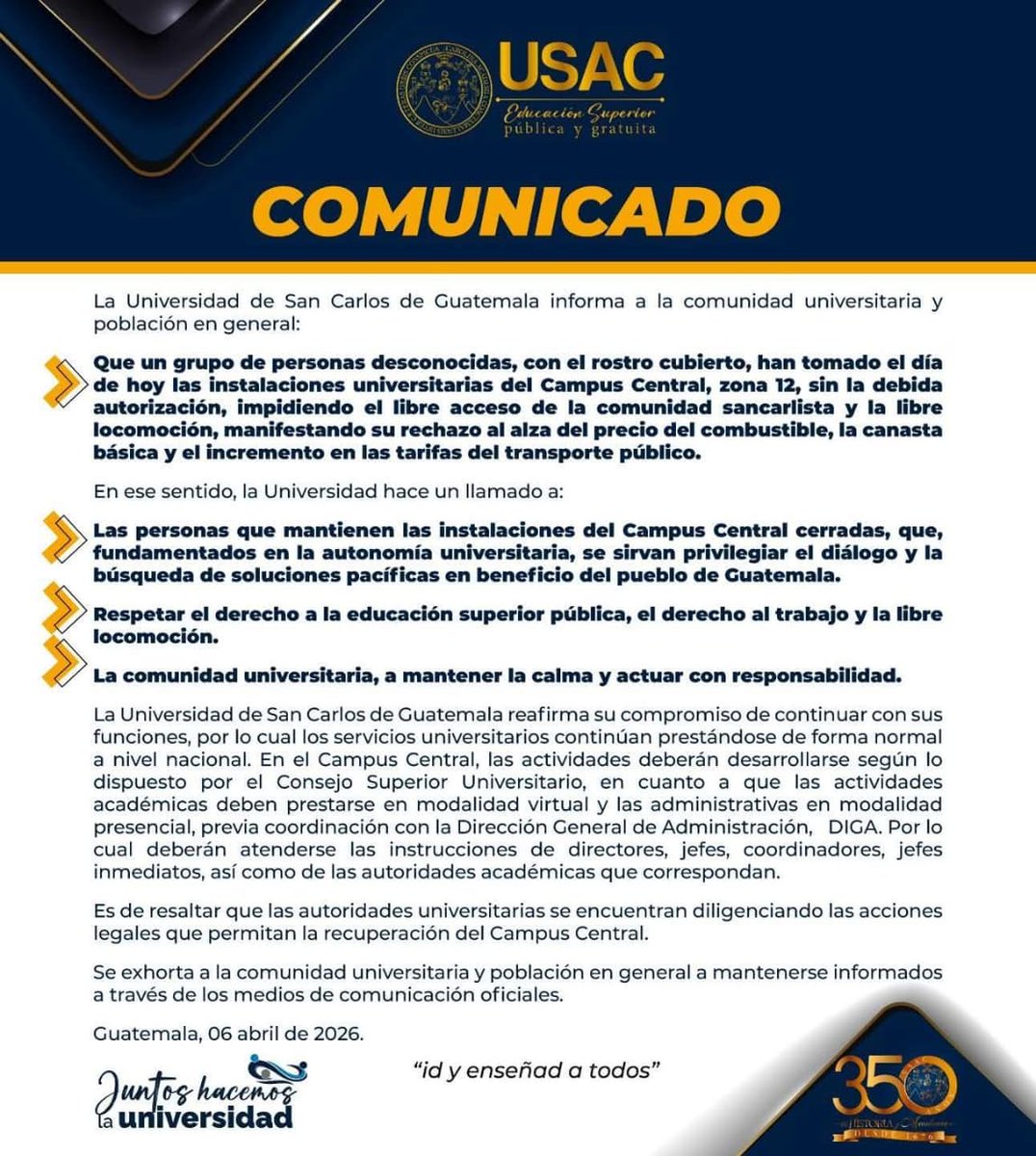 EugeniaAzurdia's tweet photo. @MonterrosoJavi Este es el comunicado, "personas desconocidas" https://t.co/ySxNDMkfe4