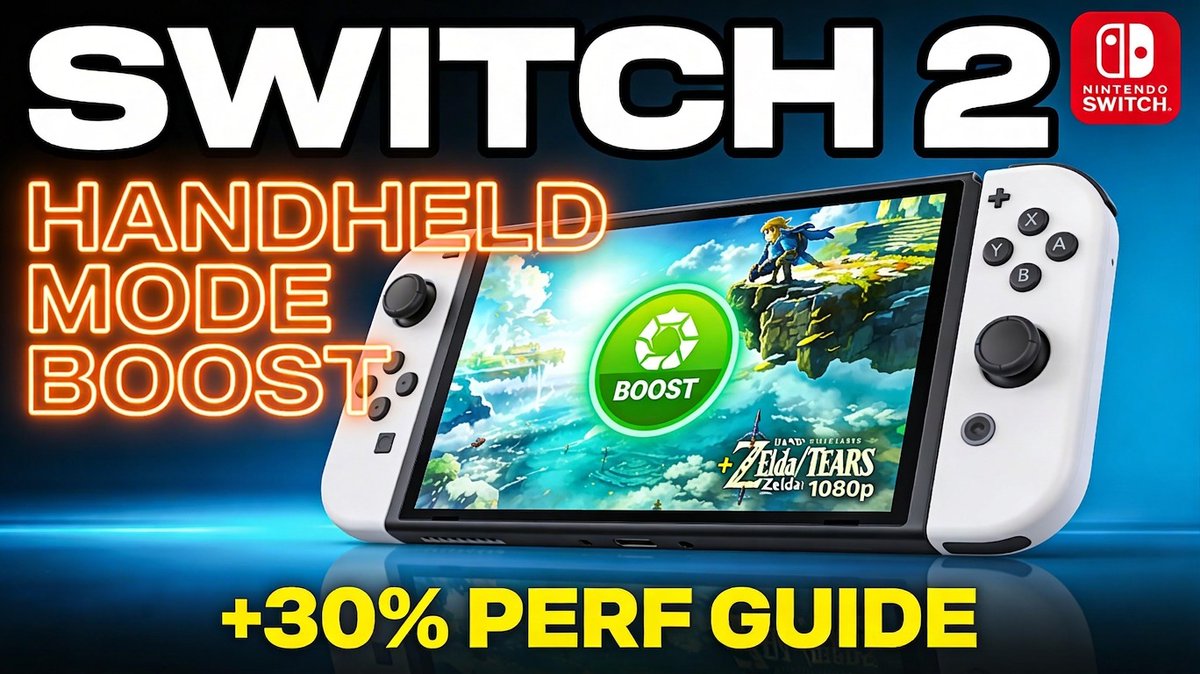 TestmoiJeuxVid's tweet photo. **#NintendoSwitch2 : activer l'#HandheldModeBoost (+30% perf) – #Guide**

Boostez votre #NintendoSwitch2 en #modeportable avec le #HandheldModeBoost, la fonctionnalité clé du #firmware22.0.0 qui délivre +30% de performances sur #jeuxSwitch1 ! https://t.co/ZyMlSPZMQJ