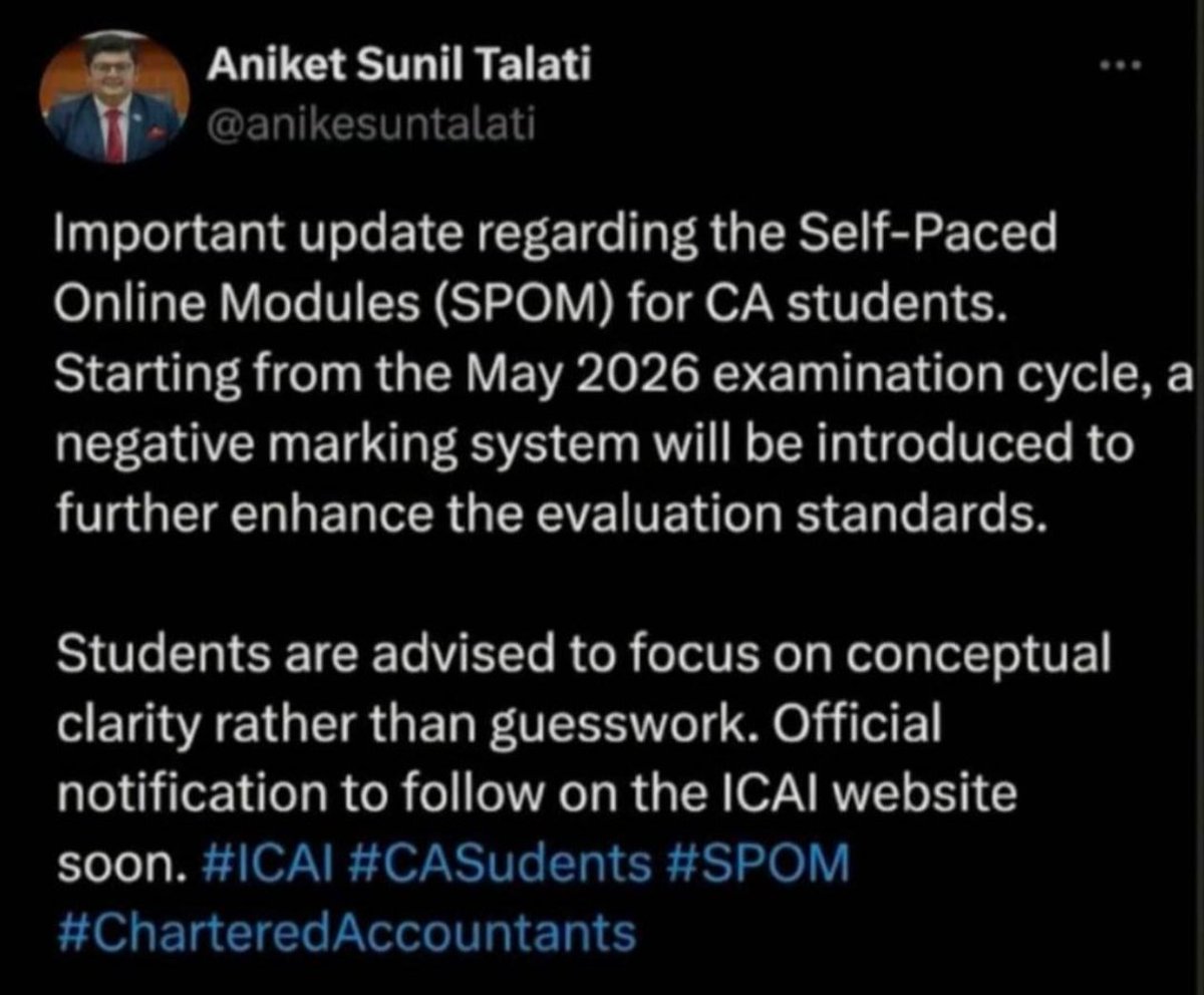 Arkistoo's tweet photo. Stop Believing in such rumours.
No username with @anikesuntalati exists.

#CA #castudents https://t.co/Zg25FwD17Z