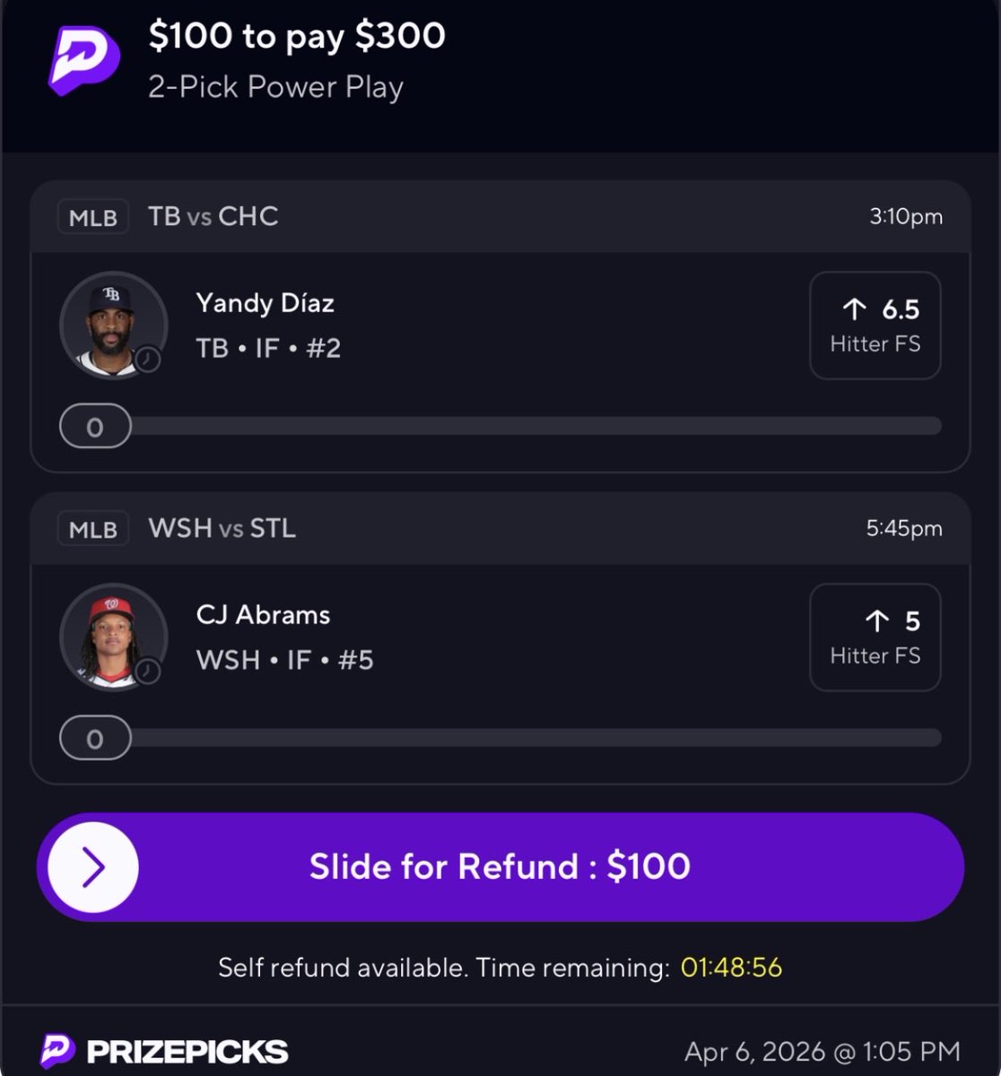 💰⭐️MLB P2⭐️💰

YANDY DIAZ OVER 6.5 HITTER FS

CJ ABRAMS OVER 5 HITTER FS

CLICK THE LINK IN BIO AND JOIN THE DISCORD FOR SLIPS, POTD'S, AND MORE💰💰💰WE HAVE CAPPERS FOR ALMOST EVERY SPORT INCLUDING ESPORTS‼️‼️

prizepicks.onelink.me/gCQS/shareEntr…

#GamblingX #MLB #PrizePicks
