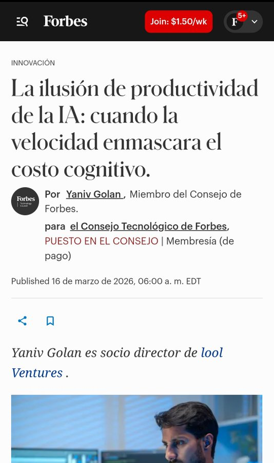 virginiog's tweet image. ¿La IA nos ha vendido un espejismo de velocidad? 

Corremos más rápido que nunca, y somos más eficientes pero 

¿Somos menos eficaces?

Perdemos capacidad de pensar profundo y dl juicio crítico  ¿La IA puede conectar, crear con alma o cuestionar? forbes.com/councils/forbe…