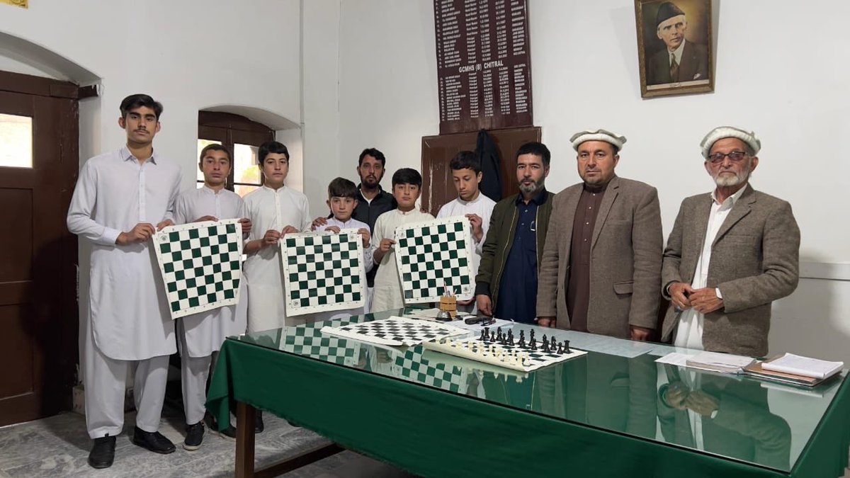 thegiftofchess's tweet photo. Chitral students also deserve this beautiful game! Today, The Gift of Chess reached Chitral's oldest school, Govt. Centennial Model School Chitral. Vice Principal Shahid Iqbal received the chess sets and committed to start chess as an extracurricular activity in the academic year 2026/27.

If you're interested in getting free chess sets for your School, College, University, or newly established chess club, register yourself using the link below ⬇️
https://t.co/OhA3EDbeed

Let's grow chess in Pakistan! @salmanchess