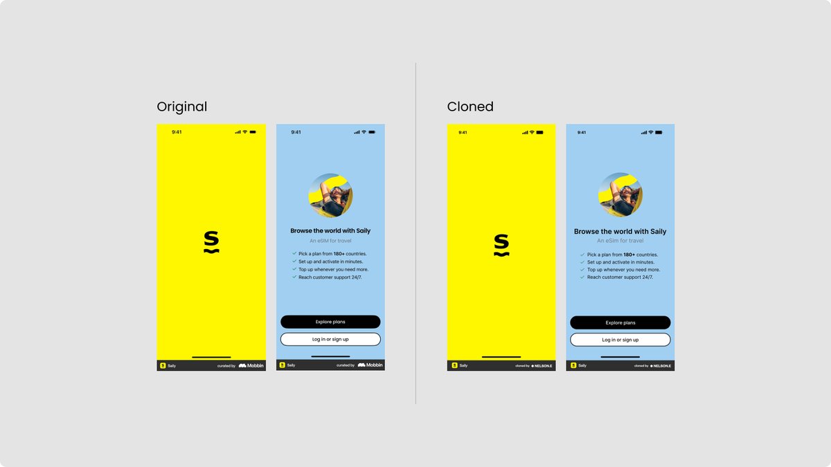 mrbroown's tweet photo. Day 18/30 — UI Copy Challenge

App: Saily: 
Screens: Splash, Onboarding

An eSIM travel app that uses color to shift mood. 

#ProductDesign #LearnInPublic #30DaysOfUI https://t.co/9MqWNQ8kDD