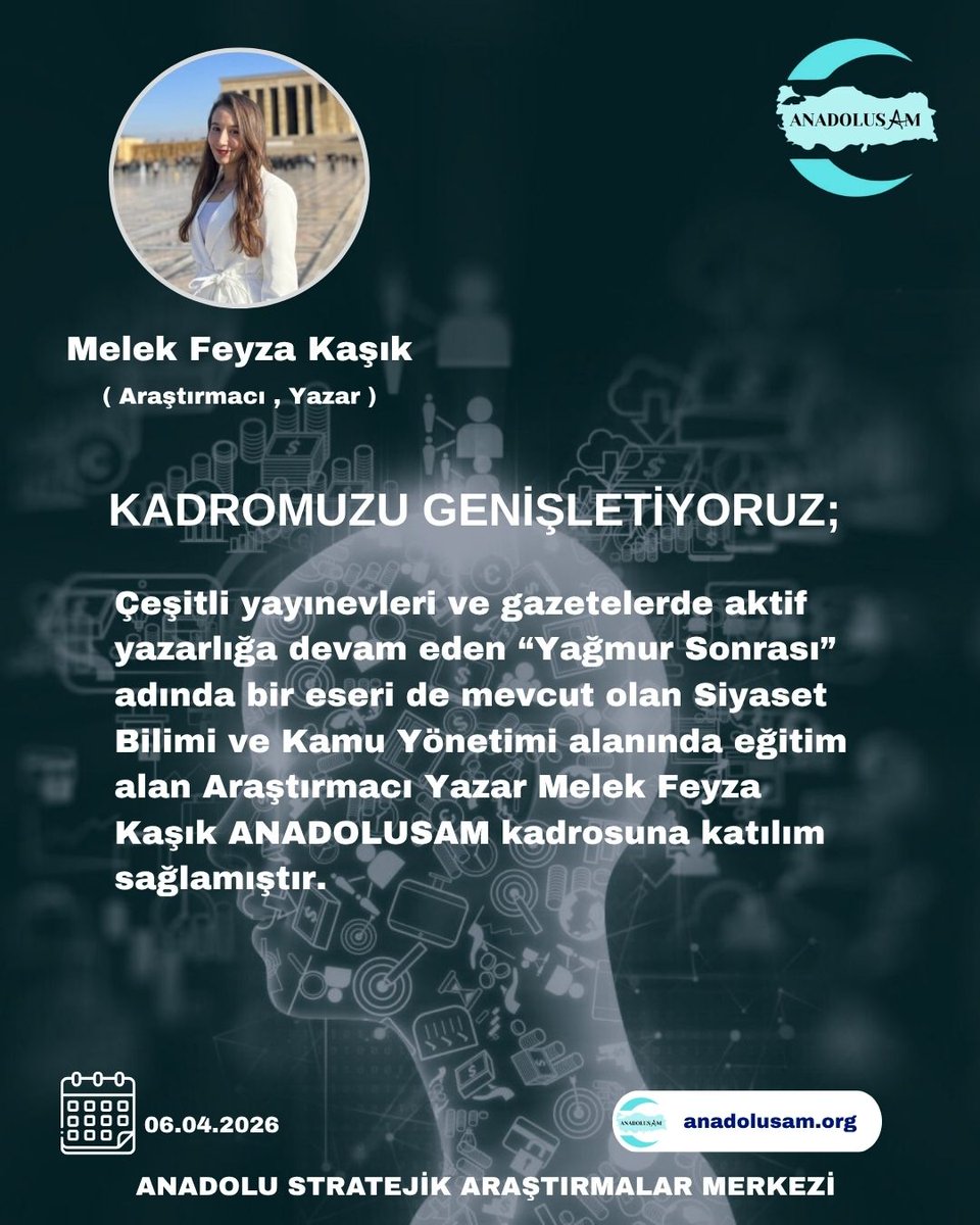 Anadolusam's tweet photo. ➡️ Araştırmacı Yazar Melek Feyza Kaşık #Anadolusam kadrosuna katılım sağlamıştır. https://t.co/RrKrKsbte5