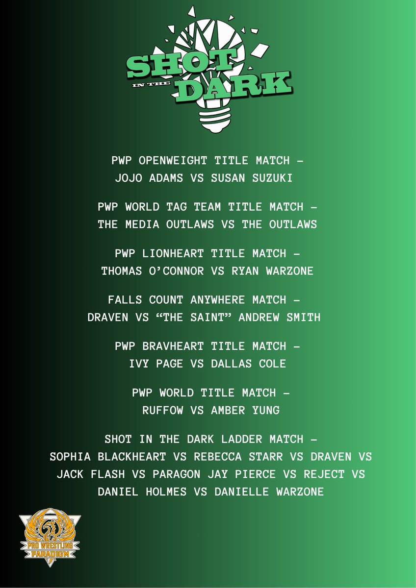 PW_Paradigm1's tweet photo. PWP Shot in the Dark Match Card.

The show will take place this Sunday (06/04/26) on the official PWP YouTube Channel. https://t.co/sxNcw9wgkf