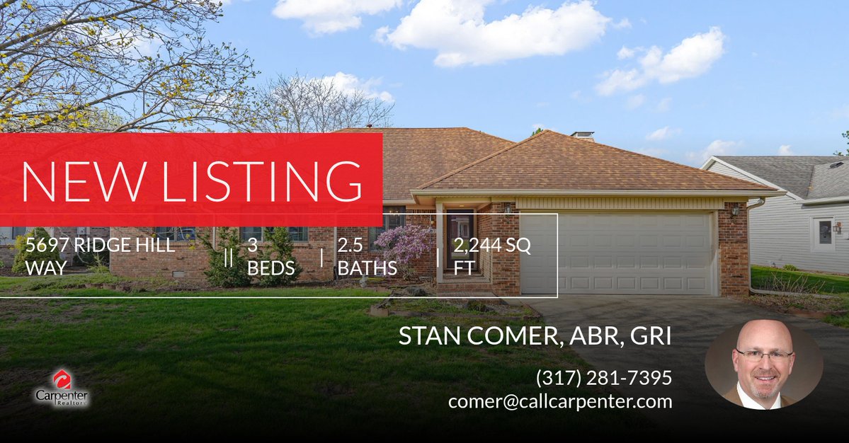 📍 New Listing 📍 Take a look at this fantastic new property that just hit the market located at 5697 Ridge Hill Way in Avon. Reach out here or at (317) 281-7395 for more information!

Stan Comer, ABR, GRI
317-281-7395
"Serving Cen... homeforsale.at/5697_RIDGE_HIL…