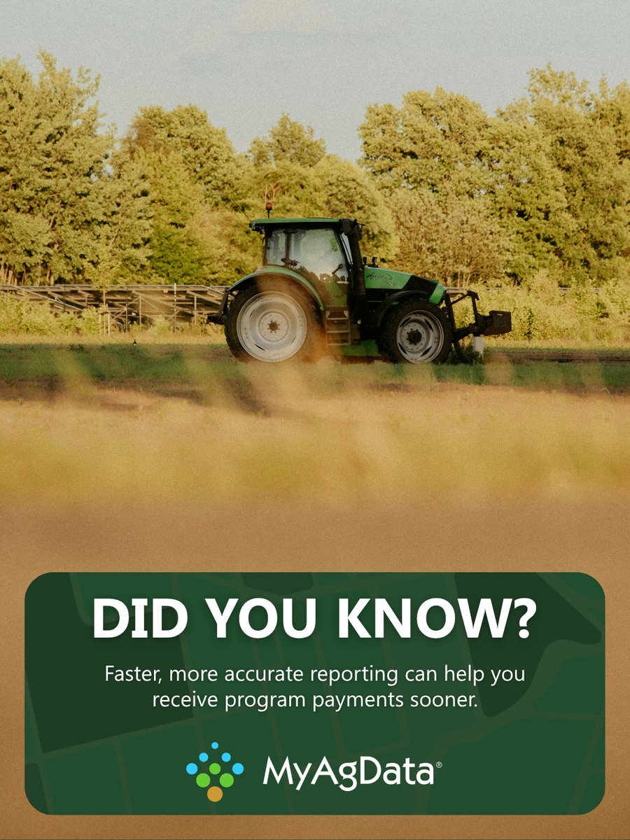 MyAgData's tweet photo. Did you know?

Faster, more accurate reporting can help you receive program payments sooner.

MyAgData helps you submit accurate acreage data the first time, reducing delays and helping you get paid sooner.

#MyAgData #AcreageReporting #FarmData #Farmers #AgTech https://t.co/onWglsUven