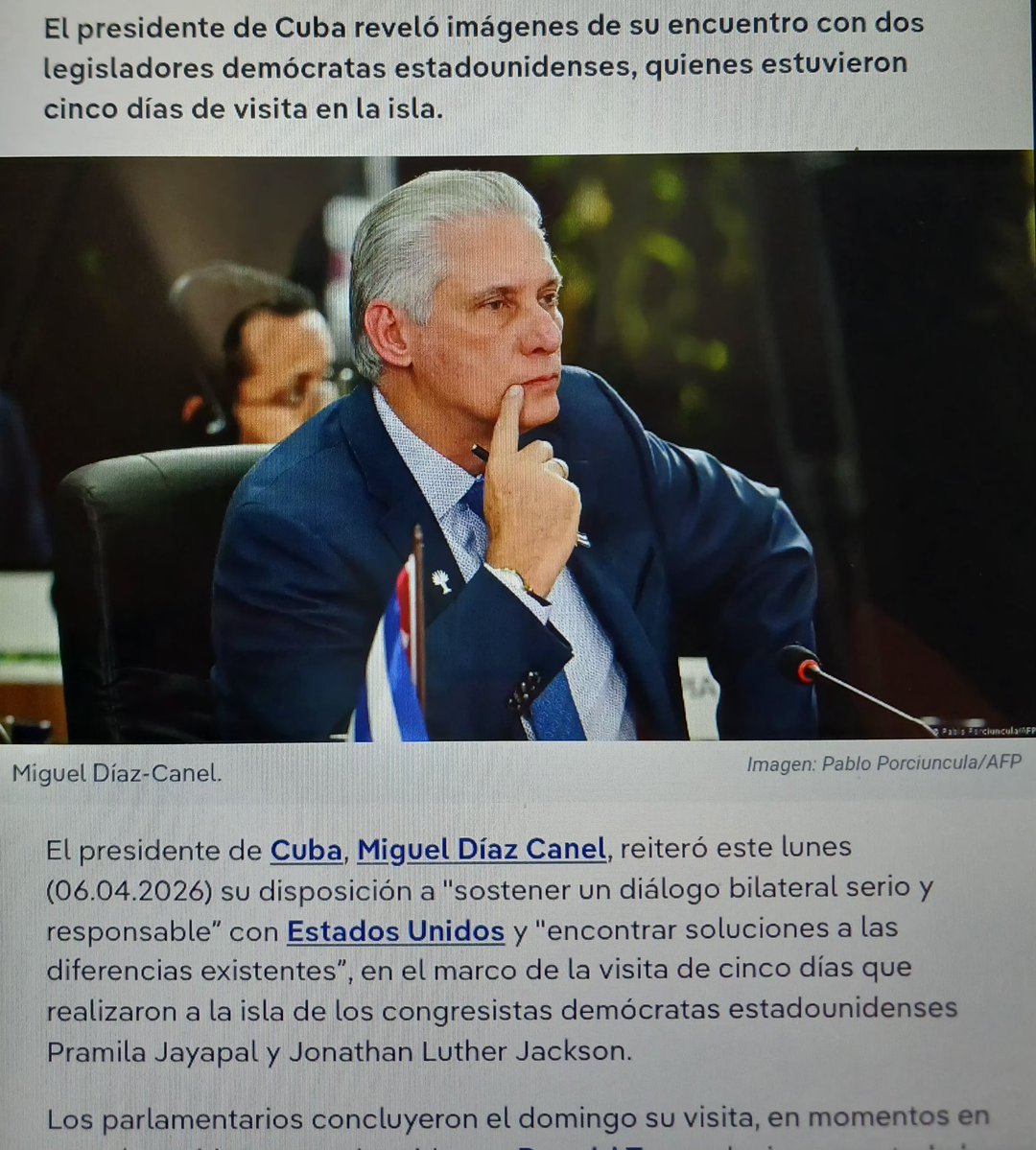 Canel quiere un diálogo serio y responsable reuniéndose con congresistas por supuesto demócratas que son sus amiguitos,pero manteniendo el gobierno dictatorial,represivo, corrupto y con todos sus "componentes",dígase la familia real de los Castro.
Totalmente inaceptable por el