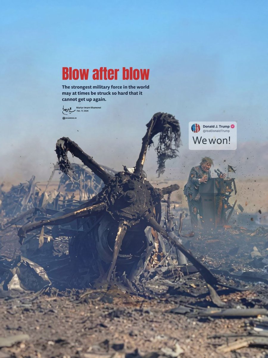 Blow after blow!

🔸Khamenei.ir's poster on the occasion of America's humiliating Tabas failure being repeated during the Third Imposed War — at the time of the aggressive operation of the US terrorist regime in southern Isfahan