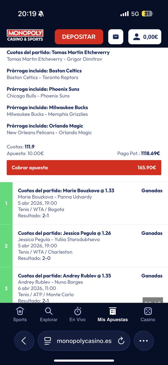 JugadaPerfectaL's tweet photo. 💰 VAMOS A POR LOS 1.100€ O ME CAGO Y LA CIERRO !??

CUOTA 111: ME QUEDAN 4 TENISTAS 🎾🎾 https://t.co/3OOntTB06Z